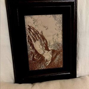 Framed Art  "Praying Hands"  3 colors embroidery thread -machine embroidery.